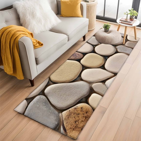 Runner Rug 2'x6', Cobblestones Washable Non-Slip Hallway Runner Rugs, Natural Stones Gravel Rock Aesthetic Art Bedside Rugs Floor Mats Carpet Runners for Kitchen Bathroom Laundry Room