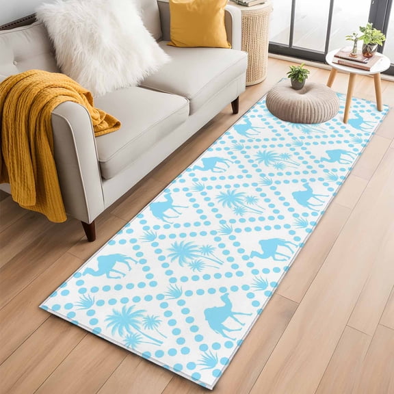 Runner Rug 2'x6', Desert Camels Washable Non-Slip Hallway Runner Rugs, Tropical Palm Trees Aloe Vera Polka Dot Blue Bedside Rugs Floor Mats Carpet Runners for Kitchen Bathroom Laundry Room