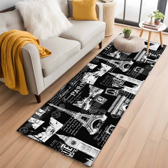 Runner Rug 2'x6', Eiffel Tower Washable Non-Slip Hallway Runner Rugs, Vintage France Romantic European Paris City Art Bedside Rugs Floor Mats Carpet Runners for Kitchen Bathroom Laundry Room