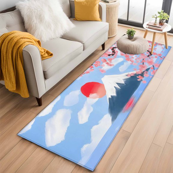 Runner Rug 2'x6', Flowers Mountain Washable Non-Slip Hallway Runner Rugs, Spring Sun Floral Nature Scenery Bedside Rugs Floor Mats Carpet Runners for Kitchen Bathroom Laundry Room