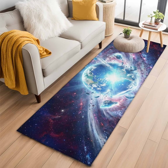 Runner Rug 2'x6', Global Explosion Washable Non-Slip Hallway Runner Rugs, Modern Abstract Art Galaxy Universe Bedside Rugs Floor Mats Carpet Runners for Kitchen Bathroom Laundry Room