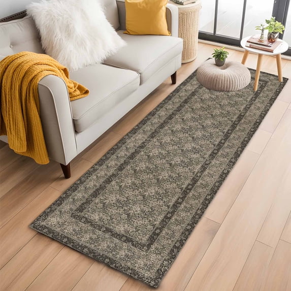 Runner Rug 2'x6', Grey Boho Washable Non-Slip Hallway Runner Rugs, Vintage Ethnic Tribe Abstract Art Floral Bedside Rugs Floor Mats Carpet Runners for Kitchen Bathroom Laundry Room