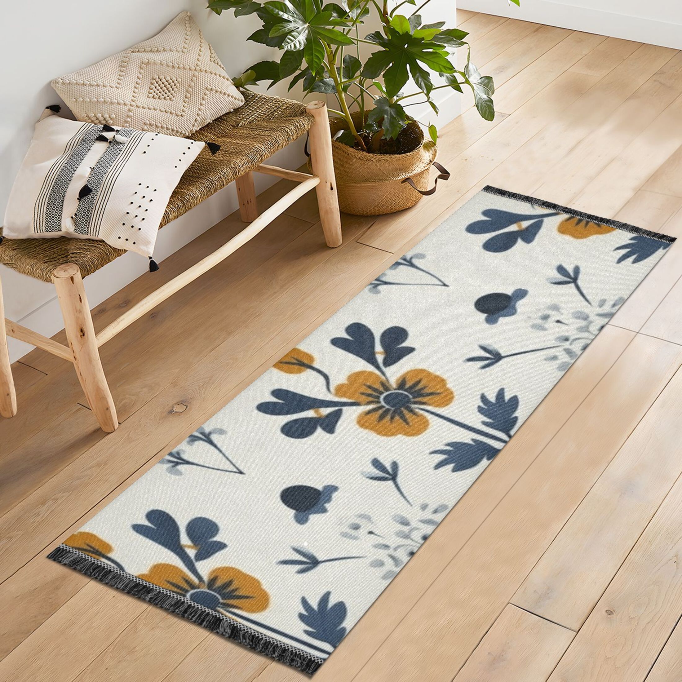 Runner Rug 2'x6' Hallway Area Rugs Plant Flowers Vintage Non Slip