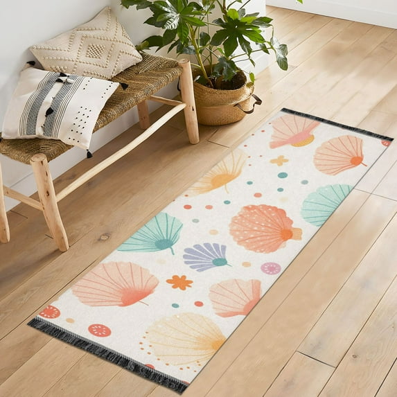 Runner Rug 2'x6' Hallway Area Rugs Seashells and Polka Dot Vintage Non Slip Entryway Runner Carpet with Tassels Living Room Bedroom