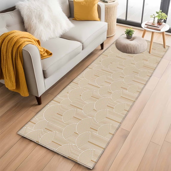 Runner Rug 2'x6', Khaki Boho Washable Non-Slip Hallway Runner Rugs, Middle Century Modern Abstract Art Bedside Rugs Floor Mats Carpet Runners for Kitchen Bathroom Laundry Room