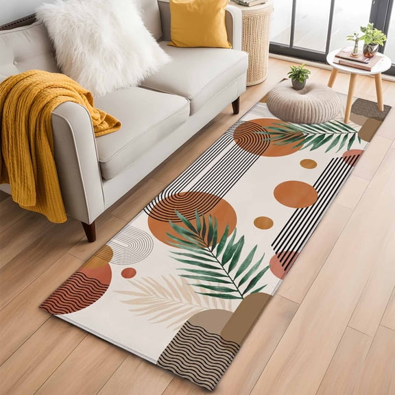 Runner Rug 2'x6', Middle Century Washable Non-Slip Hallway Runner Rugs, Orange Brown Boho Abstract Geometric Bedside Rugs Floor Mats Carpet Runners for Kitchen Bathroom Laundry Room
