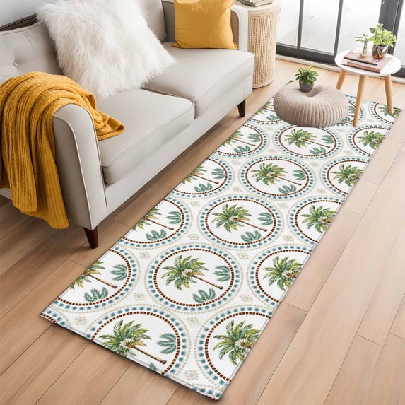 Runner Rug 2'x6', Palm Trees Washable Non-Slip Hallway Runner Rugs, Green Summer Botanical Watercolor Bedside Rugs Floor Mats Carpet Runners for Kitchen Bathroom Laundry Room