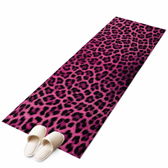 Runner Rug 2'x6' Pink Leopard Print Hallway Runner Rugs Washable Non-Slip Bedside Floor Mats Carpet for Kitchen Bedroom Laundry Room Bathroom