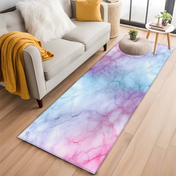Runner Rug 2'x6', Purple Blue Marble Washable Non-Slip Hallway Runner Rugs, Ink Painting Modern Art Bedside Rugs Floor Mats Carpet Runners for Kitchen Bathroom Laundry Room