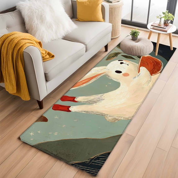 Runner Rug 2'x6', Rabbit Washable Non-Slip Hallway Runner Rugs, Oriental Night Sky Full Moon Mountains Leaves Bedside Rugs Floor Mats Carpet Runners for Kitchen Bathroom Laundry Room