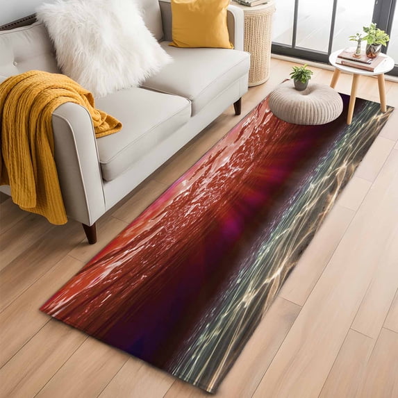 Runner Rug 2'x6', Red Ocean Waves Washable Non-Slip Hallway Runner Rugs, Summer Beach Coastal Abstract Bedside Rugs Floor Mats Carpet Runners for Kitchen Bathroom Laundry Room