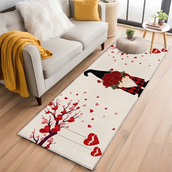 Runner Rug 2'x6', Red Valentines Washable Non-Slip Hallway Runner Rugs, Red Love Heart Tree Rustic Bedside Rugs Floor Mats Carpet Runners for Kitchen Bathroom Laundry Room