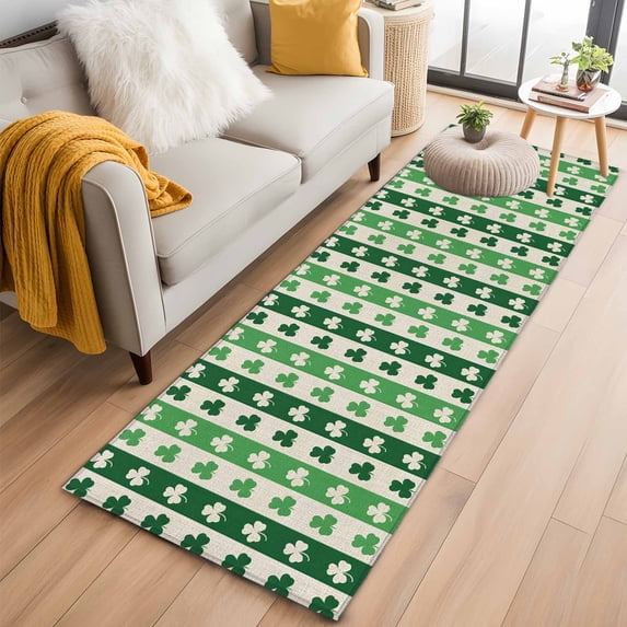 Runner Rug 2'x6', St. Patrick's Day Washable Non-Slip Hallway Runner Rugs, Green Shamrock Irish Lucky Leaves Bedside Rugs Floor Mats Carpet Runners for Kitchen Bathroom Laundry Room