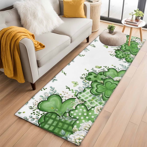 Runner Rug 2'x6', St. Patrick's Washable Non-Slip Hallway Runner Rugs, Lucky Shamrock Green Eucalyptus Floral Plants Bedside Rugs Floor Mats Carpet Runners for Kitchen Bathroom Laundry Room