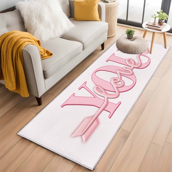 Runner Rug 2'x6', Valentine's Day Washable Non-Slip Hallway Runner Rugs, Pink Love You with Arrow Minimalist Bedside Rugs Floor Mats Carpet Runners for Kitchen Bathroom Laundry Room