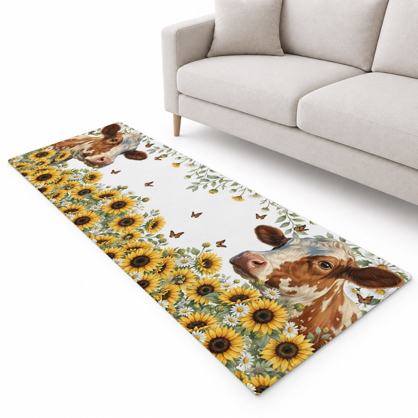 Runner Rug 2'x6', Yellow Sunflower Farmhouse Daisy Butterfly Soft Mat ...