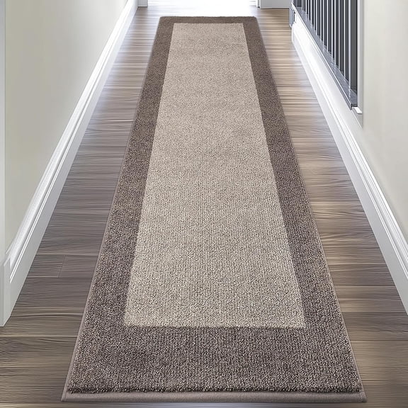 Runner Rug 24" X 96" Beige Polyester Kitchen and Hallway Floor Mat