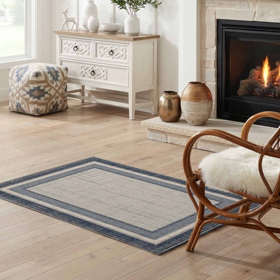Beige Textured Runner Rug Runner Rug 2x3 Hallway Rug, Concentric Frames Washable Non-Slip Low ...