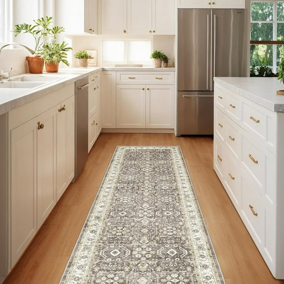 Runner Rug 2x6 Kitchen, Rugs Runners Machine with Washable Non Slip Backing for Hallway Stair Runner Rug Indoor Entryway Laundry Room, Brown+Beige