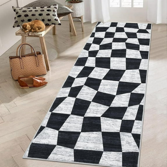 Runner Rug 2x6 Runner Rug Non Slip Washable Runners for Hallways, Boho Vintage Rugs with Rubber Backing, Soft Low-Pile Indoor Carpet for Entryway, Laundry, Bedroom (Black)