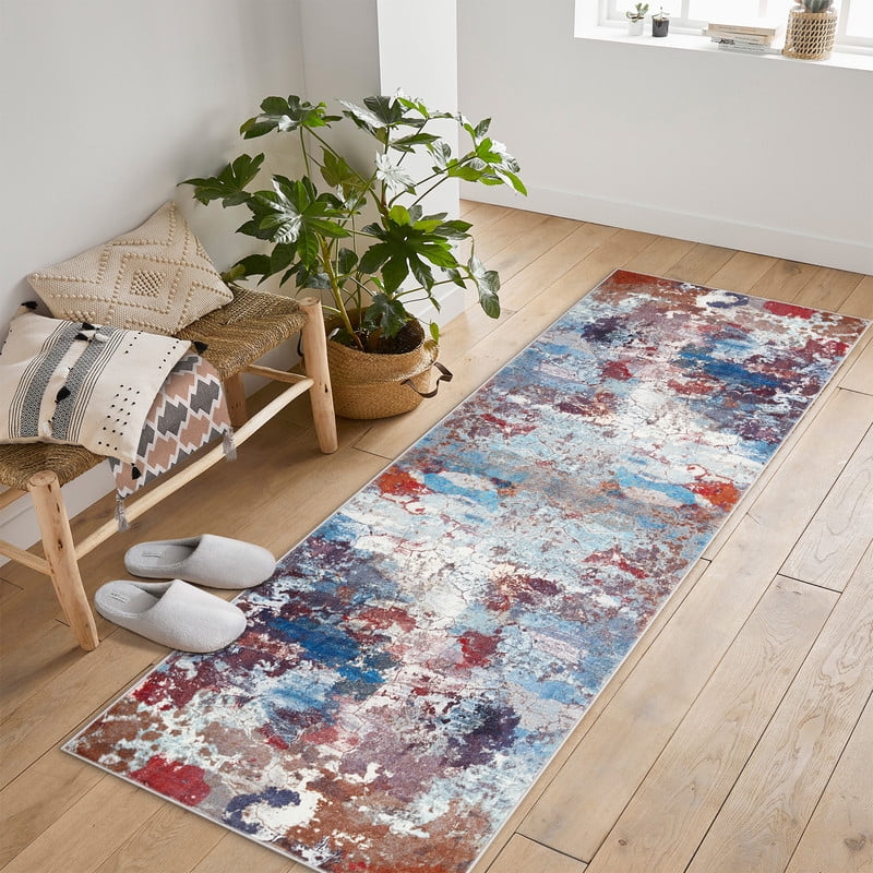 Runner Rug 2x6 Washable Hallway Rug Neutral Modern Soft Bedroom Carpet, Non-Slip Low Pile Contemporary Accent Mats for Kitchen Nursery Laundry Room Multi