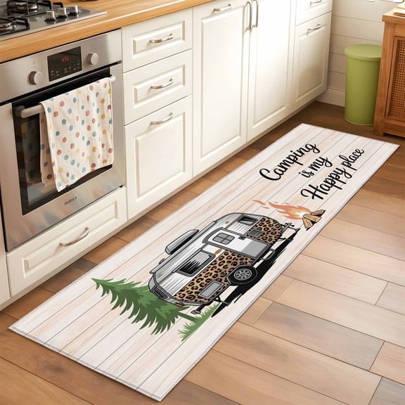 Runner Rug 2x6ft Camping Is My Happy Place Floor Carpets Indoor Floor Area Mat Doormat Entrance Mat Area Rugs for Entry Living Room Dining Room Kitchen, Camper Van Tree Flame Wood Sofa Throw Carpet