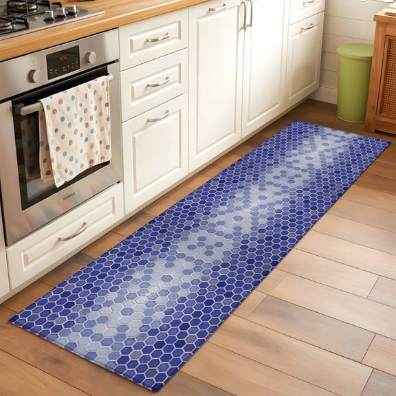 Runner Rug 2x6ft Purple Honeycomb Grid Floor Carpets Indoor Floor Area Mat Doormat Entrance Mat Area Rugs for Entry Living Room Dining Room Kitchen, Gradient Hexagonal Cells Sofa Throw Carpet