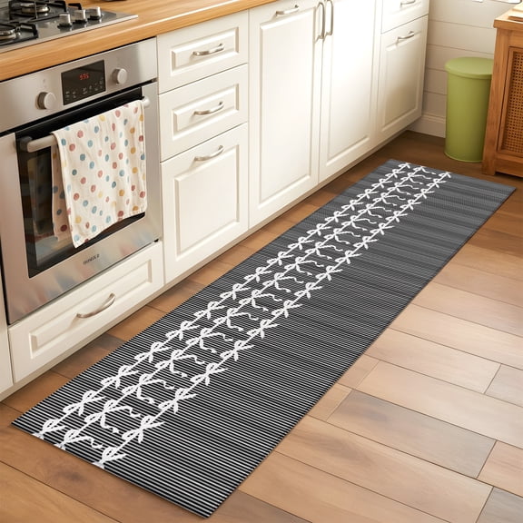 Runner Rug 2x6ft Ribbon Bows Floor Carpets Indoor Floor Area Mat Doormat Entrance Mat Area Rugs for Entry Living Room Dining Room Kitchen Bedroom, Black Pinstripes Graphic Sofa Throw Carpet