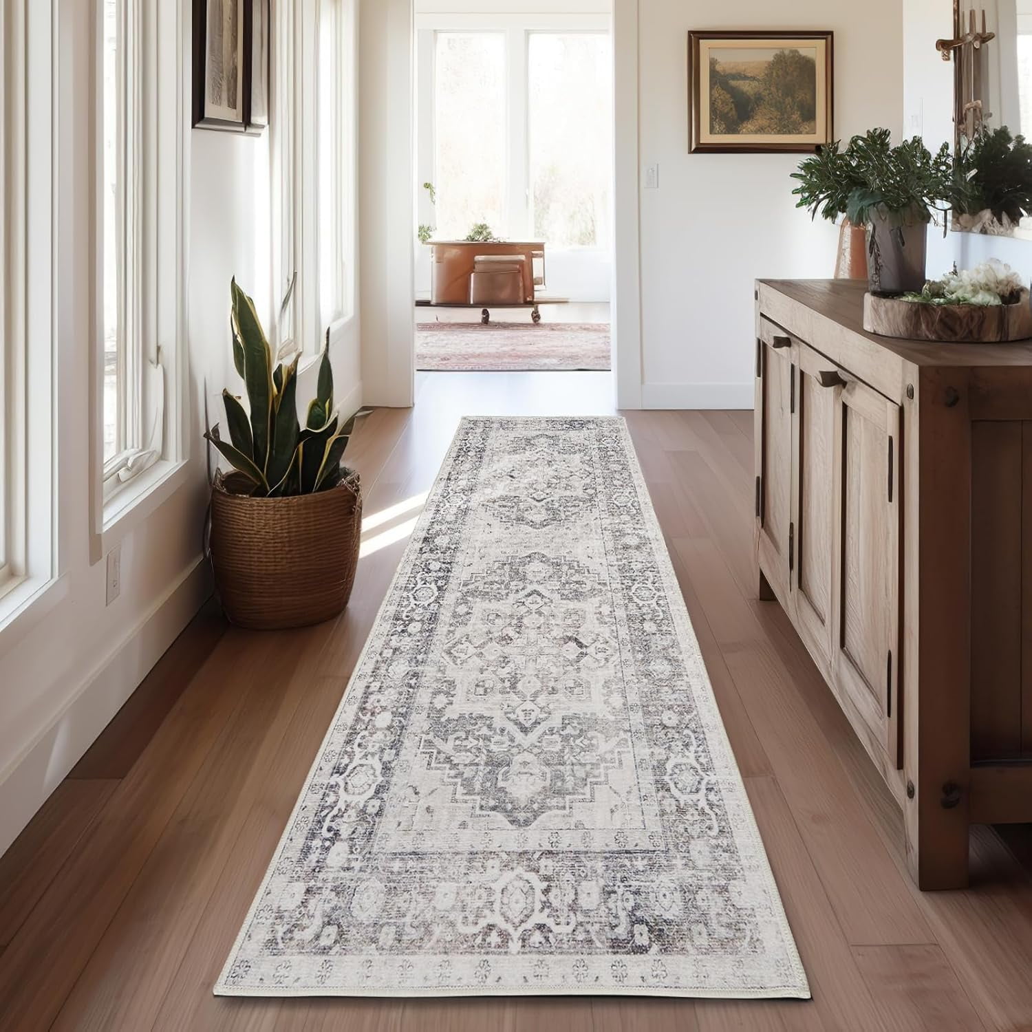 Runner Rug 2x8 Soft Non Slip Greige Vintage Kitchen Runner Rug Washable ...