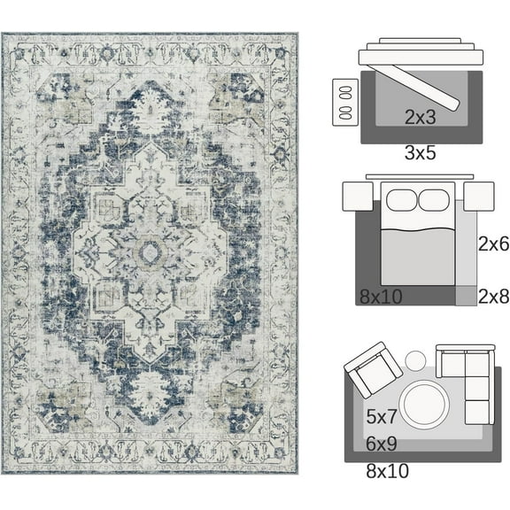 Runner Rug 3x7 Washable Rug Soft Hallway Runner Indoor Vintage Print Floor Cover Retro Distressed Lightweight Non-Slip Thin Carpet for Bathroom Kitchen Living Room Bedroom