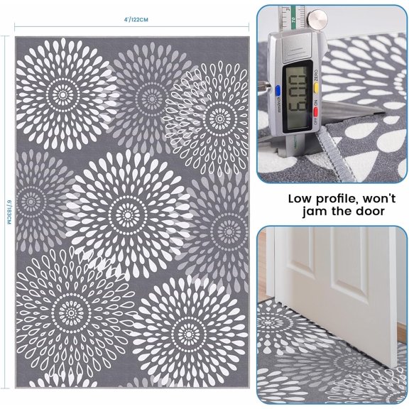 Runner Rug 4 x 6 ft, Washable Rugs, Hallway Runner Rugs, Kitchen Runner Rug Non Slip, Soft Runner with Rubber Backing for Kitchen, Hallway, Laundry, Bedroom, Living Room(Grey)