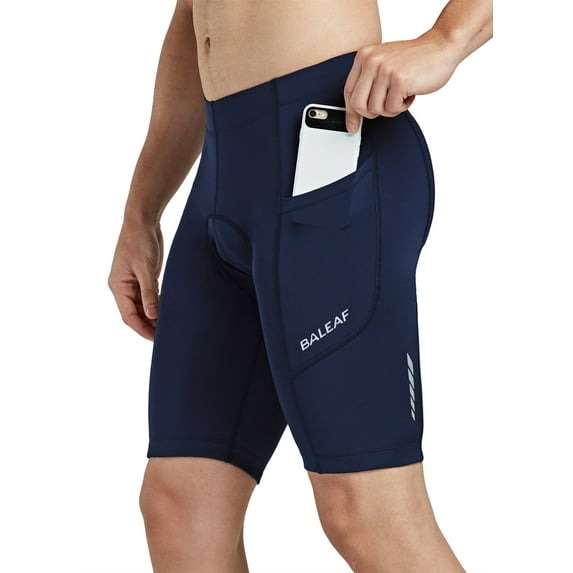 BALEAF Padded Bike Shorts for Men Cycling Shorts Padding Pockets UPF 50+ Dark Blue L