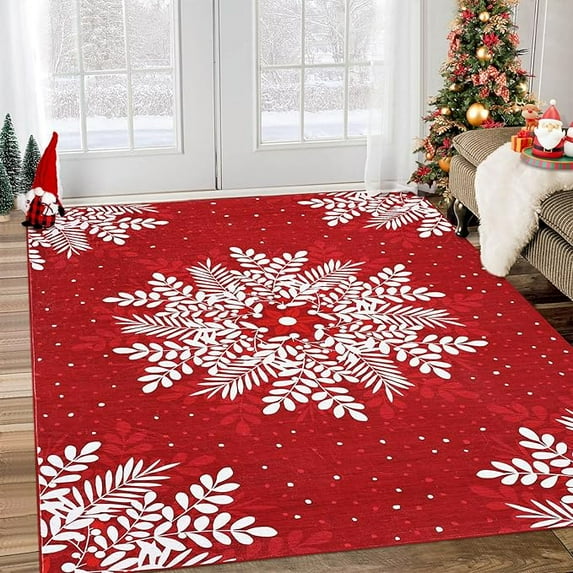 Runner Rug 8x10 Christmas Hallway Carpet Snowflake Washable Bedroom Carpet Xmas Holiday Decor Non Slip Kitchen Mat Indoor Decorative Throw Rug Dining Room Laundry Room Living Room