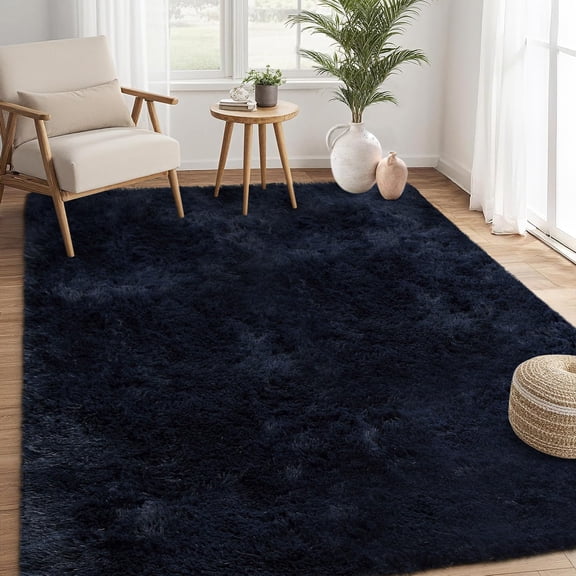 Runner Rug 9x12 Shag Area Rug Soft Plush Furry Rugs Runner Non Slip Bottom Runners Extra Comfy Plush Hallway Rug for Girls Kids Room Bedroom Nursery Dorm, Dark Navy