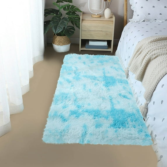 Runner Rug for Bedroom, Bedroom Rug 2.6x5 Feet Soft Shaggy Area Rugs Tie-Dyed Fluffy Carpet for Hallway Bedside, Upgrade Non-Slip Shag Plush Rug for Dorm Living Room Clearance