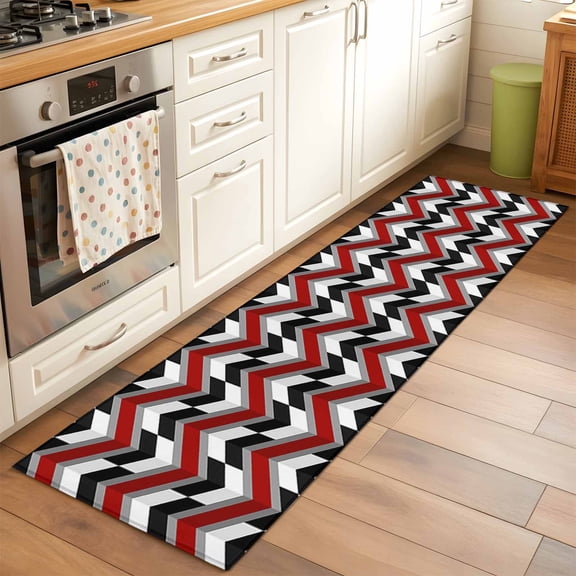 Runner Rug for Bedroom Hallway, Abstract Art Zig Zag Burgundy Red Striped Kitchen Runner Rugs Area Rug 2x6ft, Geometric Art Washable Soft Floor Carpet for Entryway Stair