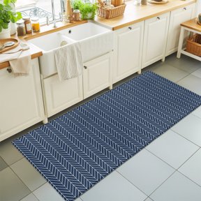 Runner Rug for Bedroom Hallway, Abstract Blue White Chevron Texture Kitchen Runner Rugs Area Rug 2x6ft, Geometric Herringbone Washable Soft Floor Carpet for Entryway Stair
