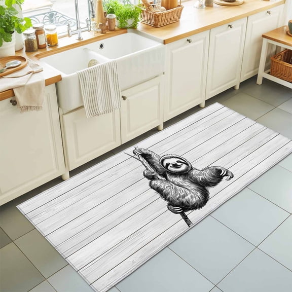 Runner Rug for Bedroom Hallway, Abstract Vintage Grey Lazy Animals Kitchen Runner Rugs Area Rug 2x6ft, Retro Wood Board Washable Soft Floor Carpet for Entryway Stair