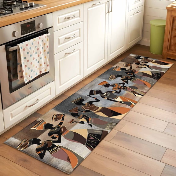 Runner Rug for Bedroom Hallway, African Ethnic Black Women Dancing Kitchen Runner Rugs Area Rug 2x6ft, Abstract Africa Tribal Washable Soft Floor Carpet for Entryway Stair