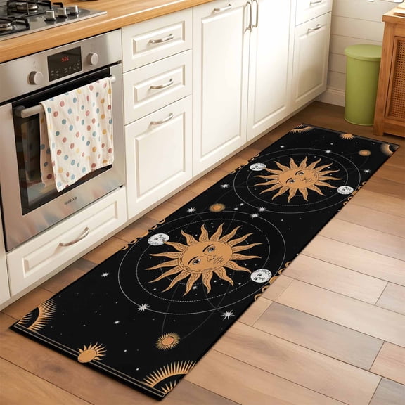 Runner Rug for Bedroom Hallway, Astrology Tarot Bohemian Sun Kitchen Runner Rugs Area Rug 2x6ft, Mysterious Universe Planet Washable Soft Floor Carpet for Entryway Stair