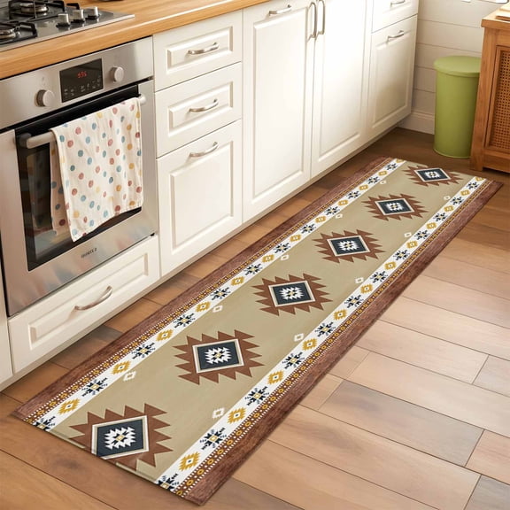 Runner Rug for Bedroom Hallway, Boho Aztec Tribal Totem Ethnic Style Kitchen Runner Rugs Area Rug 2x6ft, Retro Brown Wood Board Washable Soft Floor Carpet for Entryway Stair