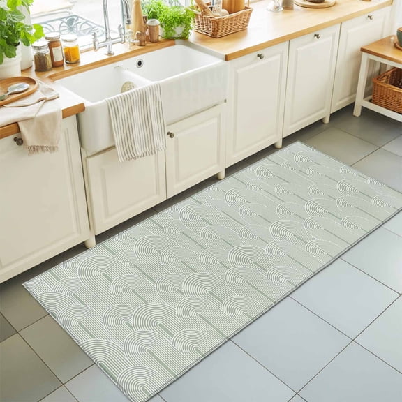 Runner Rug for Bedroom Hallway, Boho Sage Green Geometric Line Kitchen Runner Rugs Area Rug 2x6ft, Vintage Mid Century Washable Soft Floor Carpet for Entryway Stair