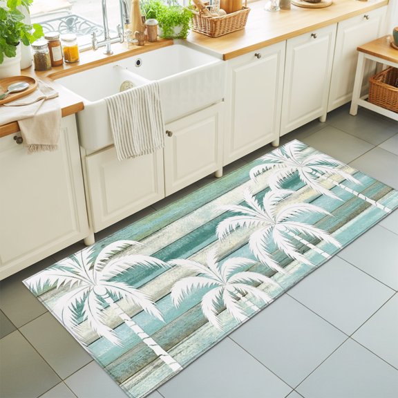 Runner Rug for Bedroom Hallway, Coastal Tropical Palm Tree Kitchen Runner Rugs Area Rug 2x6ft, Rustic Farm Wood Board Washable Soft Floor Carpet for Entryway Stair