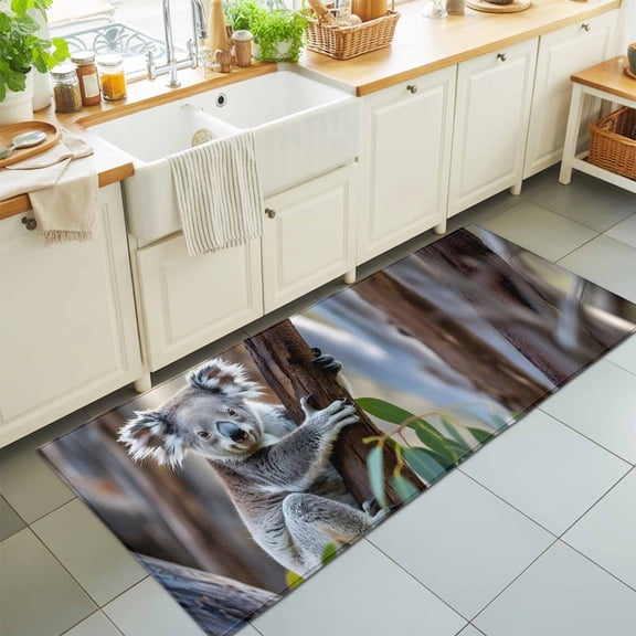 Runner Rug for Bedroom Hallway, Cute Koala Animal Kitchen Runner Rugs Area Rug 2x6ft, Trees Leaves Jungle Washable Soft Floor Carpet for Entryway Stair