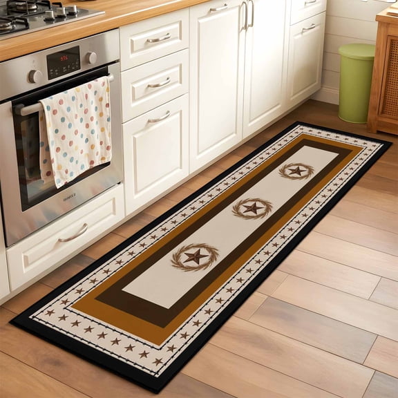 Runner Rug for Bedroom Hallway, Farm Retro Western Star Wheat Kitchen Runner Rugs Area Rug 2x6ft, Vintage Rustic Art Square Washable Soft Floor Carpet for Entryway Stair