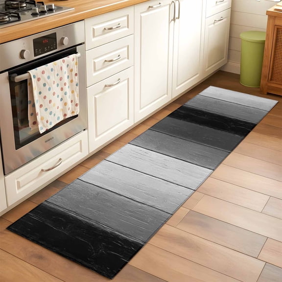 Runner Rug for Bedroom Hallway, Farm Wood Board Gray Gradient Plank Kitchen Runner Rugs Area Rug 2x6ft, Retro Wooden Grain Washable Soft Floor Carpet for Entryway Stair