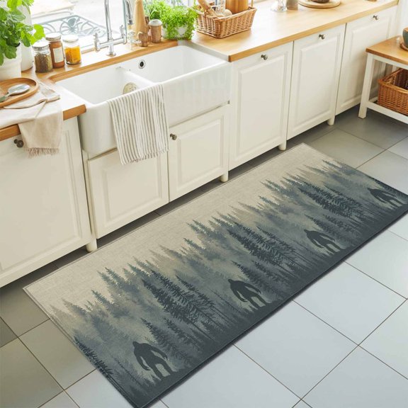 Runner Rug for Bedroom Hallway, Forest Gorilla Wild Animal Trees Silhouette Kitchen Runner Rugs Area Rug 2x6ft, Vintage Linen Washable Soft Floor Carpet for Entryway Stair