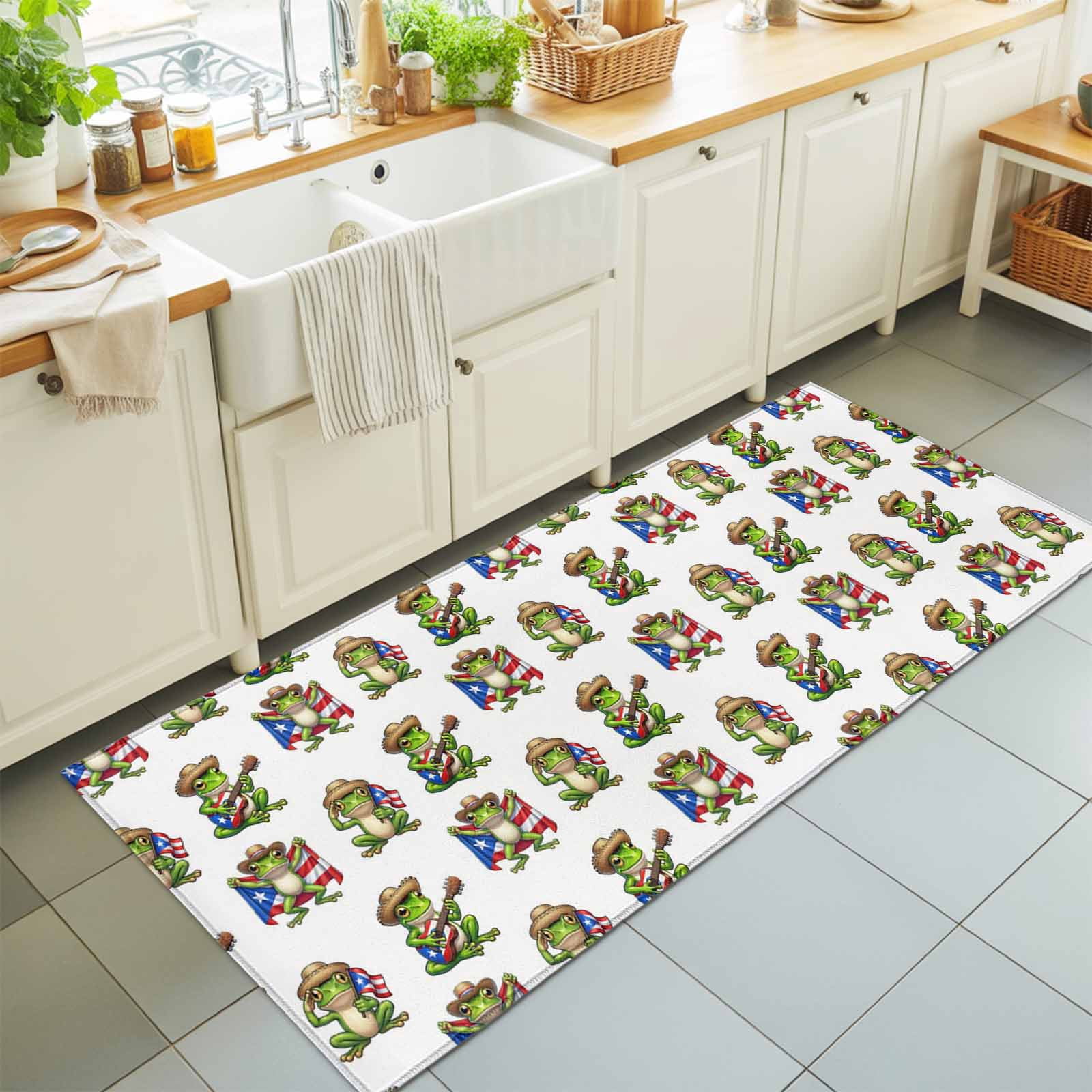 Puerto Rico Rug Runner Rug for Bedroom Hallway, Green Frog Puerto Rico Flags Kitchen ...