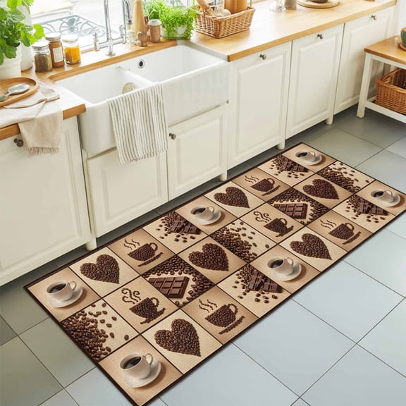 Runner Rug for Bedroom Hallway, Heart Shape Coffee Beans Kitchen Runner Rugs Area Rug 2x6ft, Chocolate Bar Washable Soft Floor Carpet for Entryway Stair