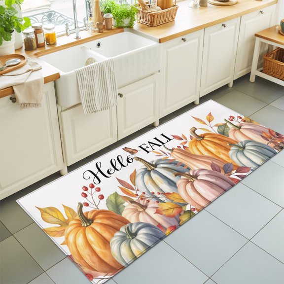Runner Rug for Bedroom Hallway, Hello Fall Words Kitchen Runner Rugs Area Rug 2x6ft, Thanksgiving Pumpkin Butterfly Washable Soft Floor Carpet for Entryway Stair